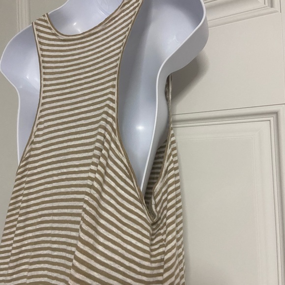 D4- EILEEN FISHER Tan-Cream Knit Stripe LINEN High-Low Tank Dress - Picture 4 of 7